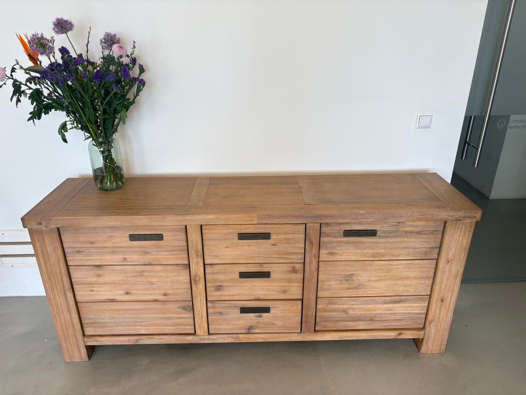 Massief houten dressoir 190cm - 2 deuren en 3 lades, Huis en Inrichting, Kasten | Dressoirs, Gebruikt, 150 tot 200 cm, 25 tot 50 cm