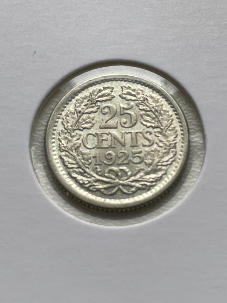 Prachtige 25 cent 1925, Postzegels en Munten, Munten | Nederland, Ophalen of Verzenden, Koningin Wilhelmina, 25 cent, Zilver