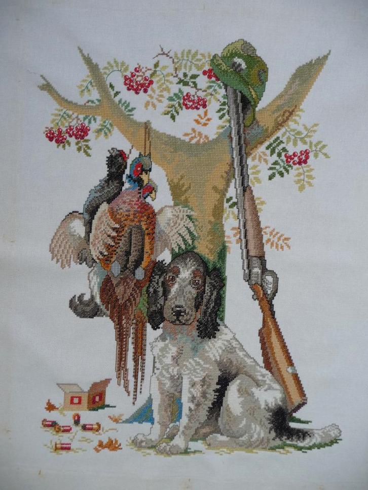 Borduurwerk "Jagen", Hobby en Vrije tijd, Borduren en Borduurmachines, Zo goed als nieuw, Onderdeel of Toebehoren, Handborduren