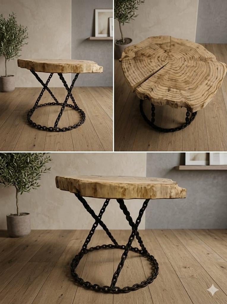 Industriële boomstam tafel, Huis en Inrichting, Tafels | Sidetables, 50 tot 100 cm, Rond, Nieuw, Ophalen of Verzenden