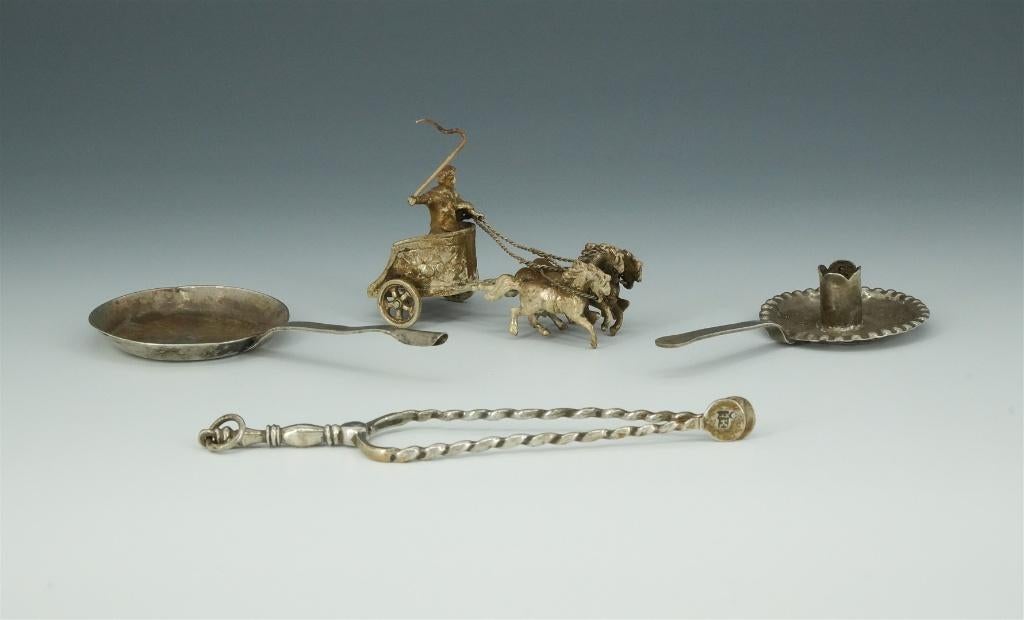 Zilveren miniaturen Amsterdam 18e eeuw Haardtang Jan Borduur, Ophalen of Verzenden, Zilver