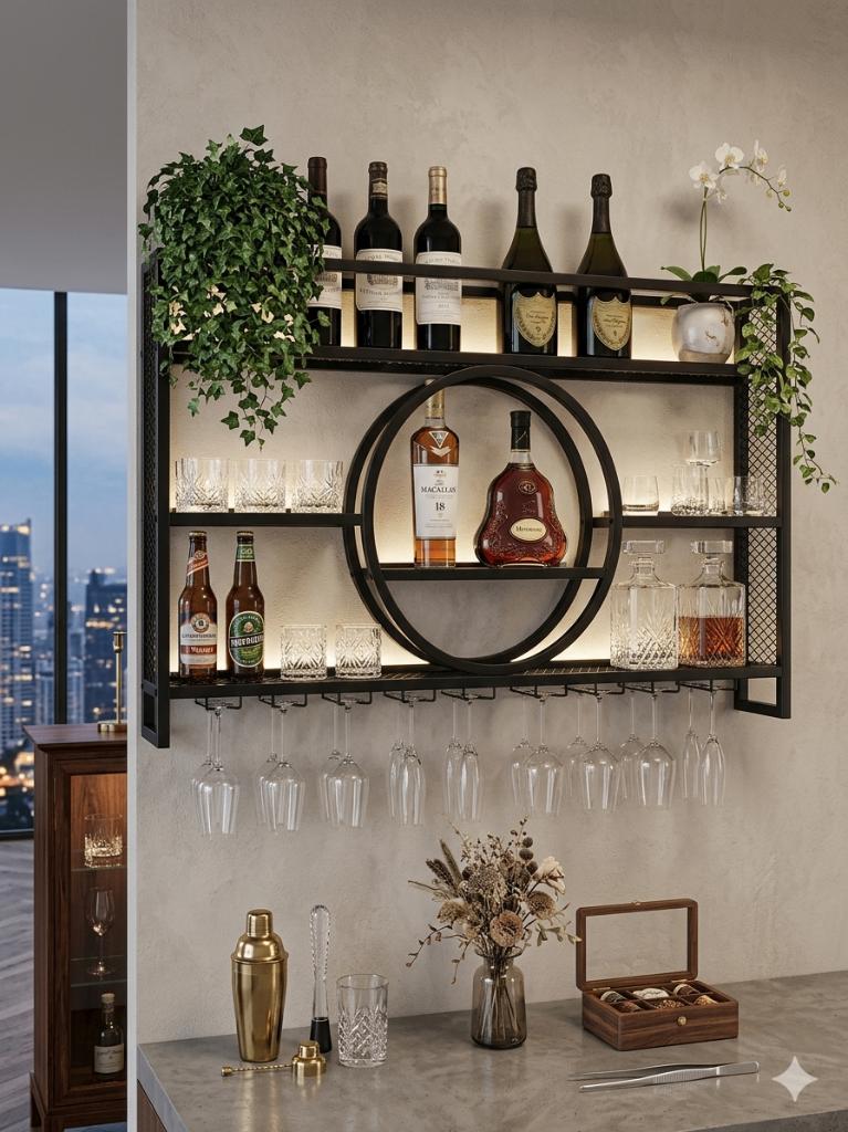 Moderne wijnrek RVS/bar met LED verlichting NIEUW -3 maten, 5 tot 15 flessen, Ophalen of Verzenden, Zo goed als nieuw, Metaal