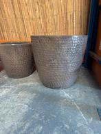 Grote taupe bloempot met structuur, Ophalen, 40 cm of meer, Rond, Nieuw
