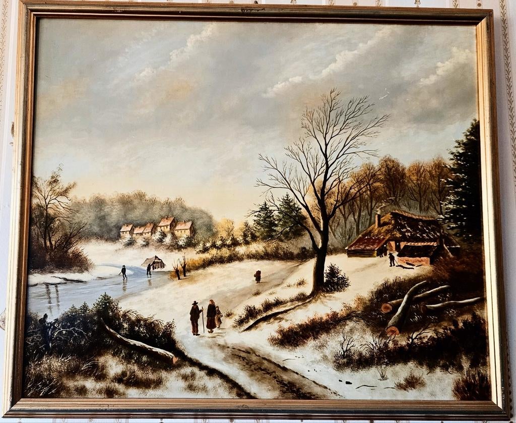 Antiek Olieverfschilderij J.CROON R/O - Ijspret Zaanstreek, Ophalen