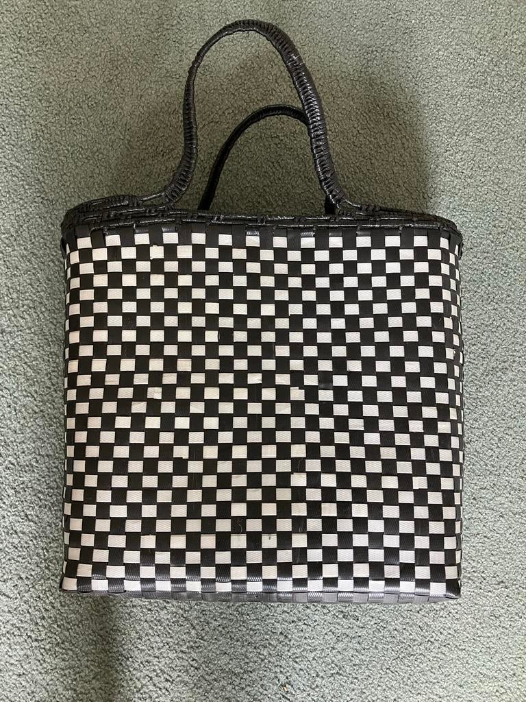 Zwart-witte shopper, Sieraden, Tassen en Uiterlijk, Tassen | Damestassen, Ophalen, Gebruikt, Zwart, Shopper