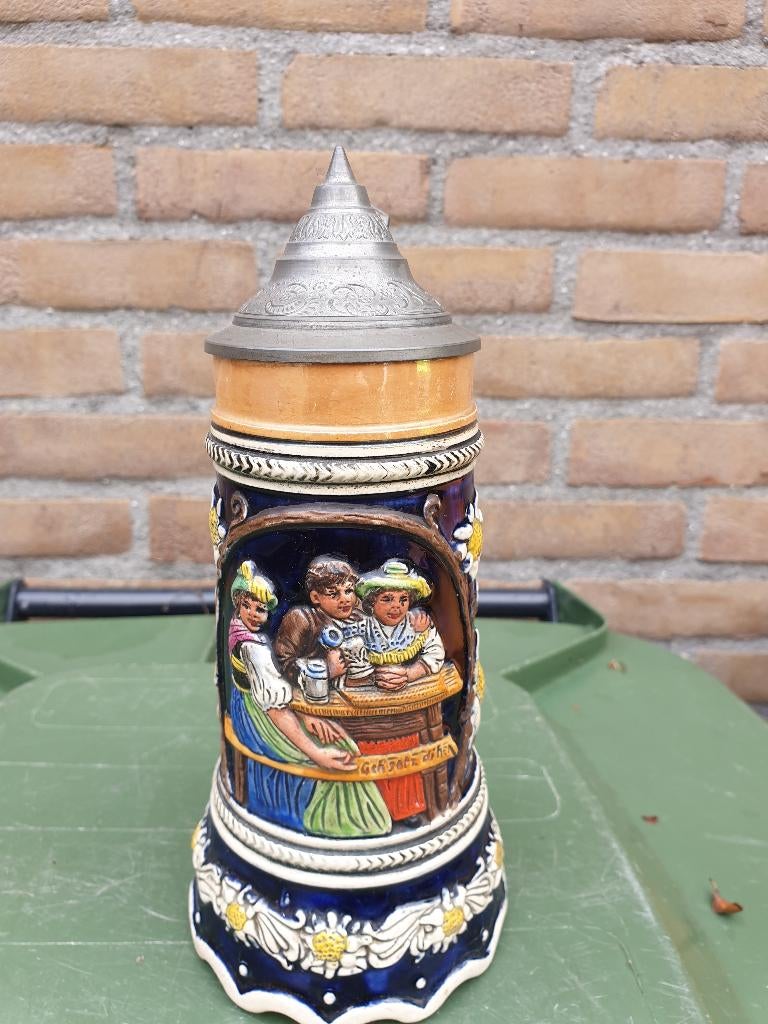 Bierpul met deksel en muziek, Ophalen of Verzenden, Zo goed als nieuw, Bierglas