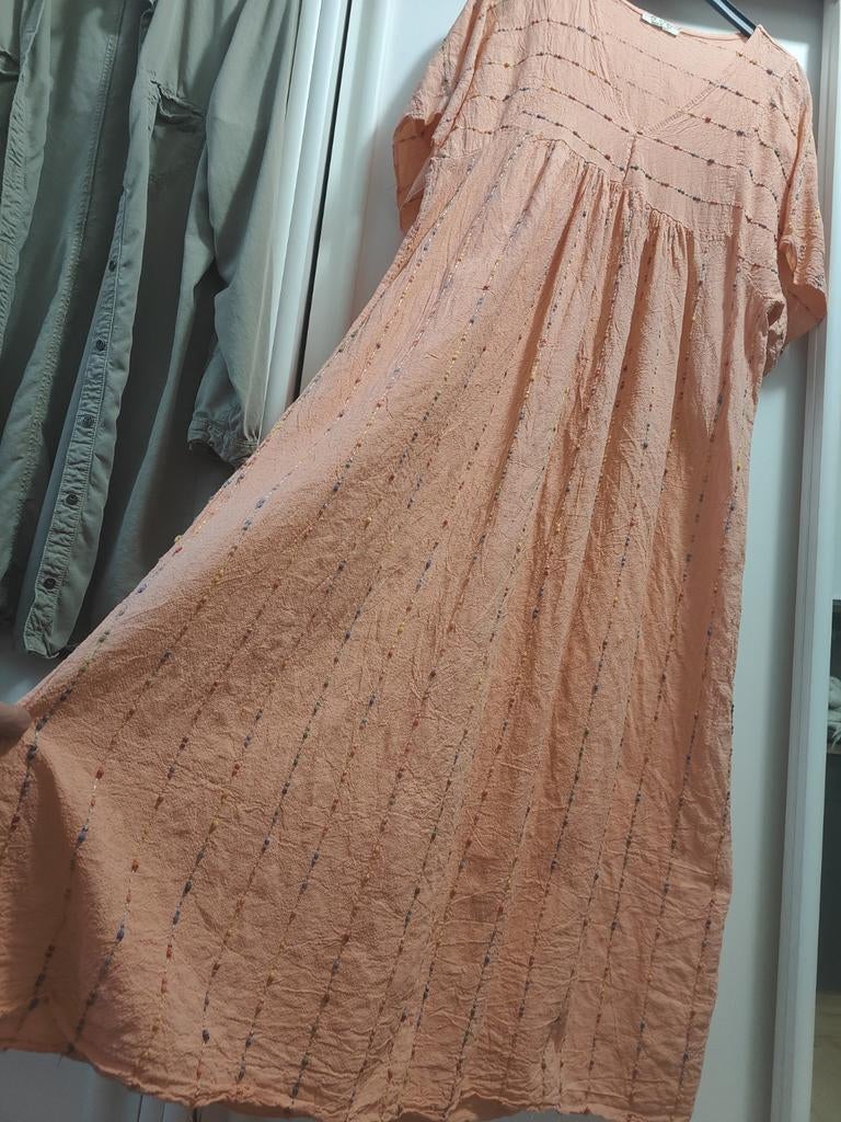 Zalm roze  maxi jurk one size Xl Bohème Ibiza lange dress, Maat 46/48 (XL) of groter, Ophalen of Verzenden, Zo goed als nieuw