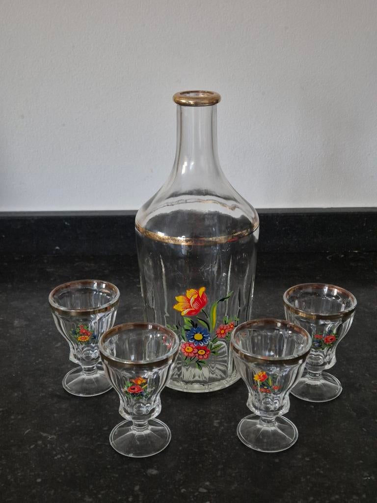 Vintage karaf met glazen, Ophalen of Verzenden, Zo goed als nieuw, Overige typen