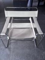 Vintage design fauteuil – chroom & wit leer, Huis en Inrichting, Stoelen, Ophalen, Gebruikt, Wit, Leer