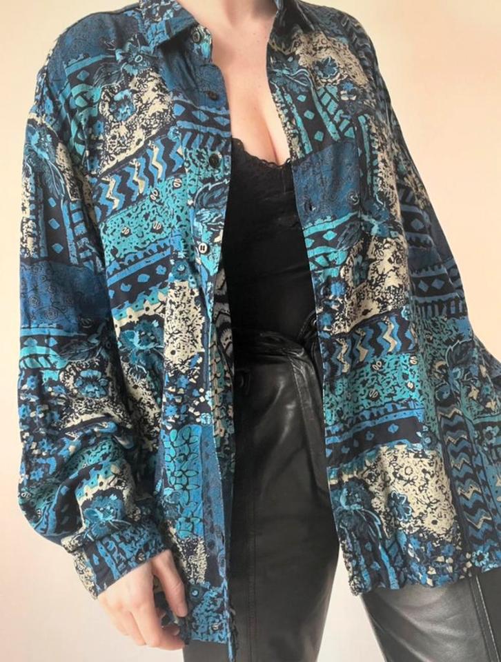 Vintage blouse met print, XL. 90s boho bohemian bloem, Kleding | Dames, Blouses en Tunieken, Gedragen, Maat 46/48 (XL) of groter