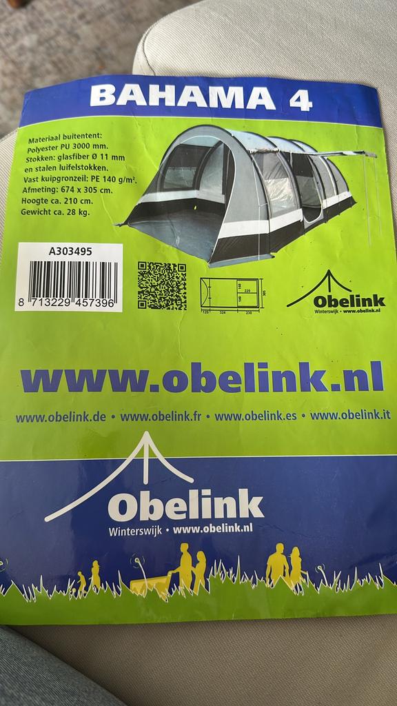 Obelink Bahama luxe tent, 4 pers, compleet en heel, Caravans en Kamperen, Ophalen, Zo goed als nieuw