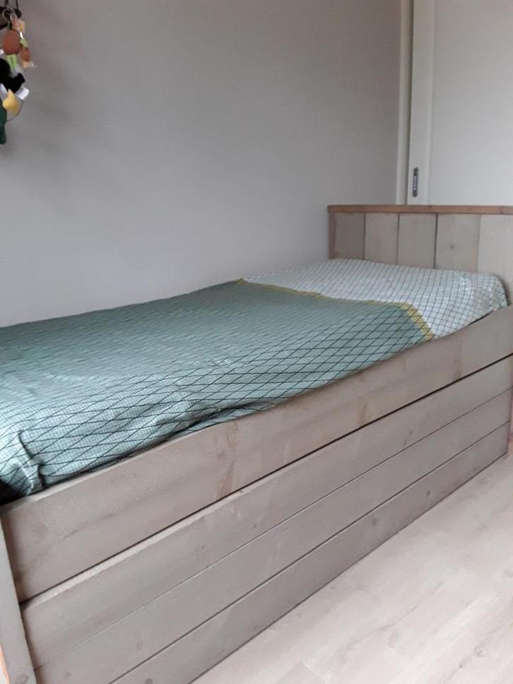 Uniek bed/halfhoogslaper steigerhout met opberg/speellade, Kinderen en Baby's, Kinderkamer | Bedden, 180 cm of meer, 85 tot 100 cm
