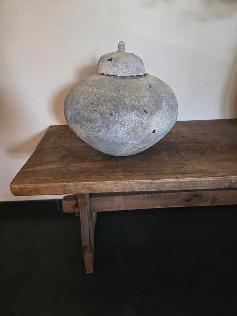 Decoratieve stenen pot met deksel, Ophalen of Verzenden