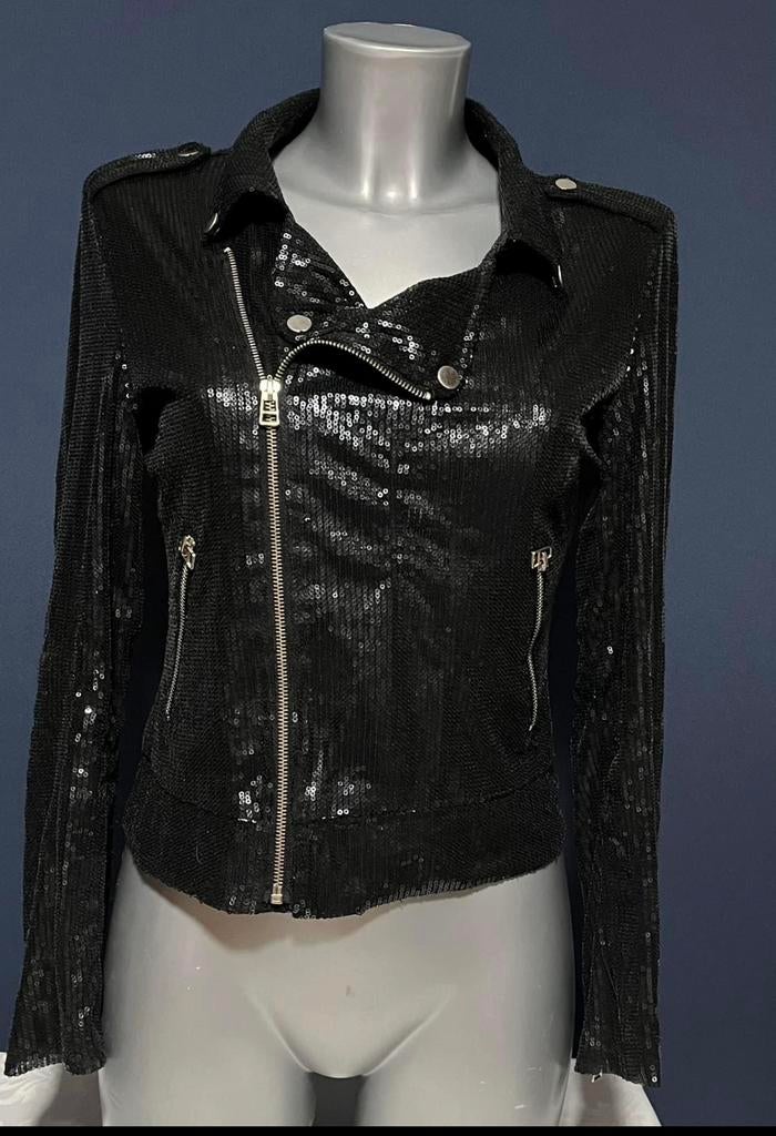 z.g.a.n.! Prachtig bikersjasje allover pailletten mt S/M, Ophalen of Verzenden, Zo goed als nieuw, Zwart