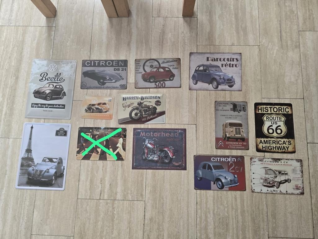 Metalen decoratie platen o.a. Citroen cv2. Harley davidson., Ophalen of Verzenden, Nederland