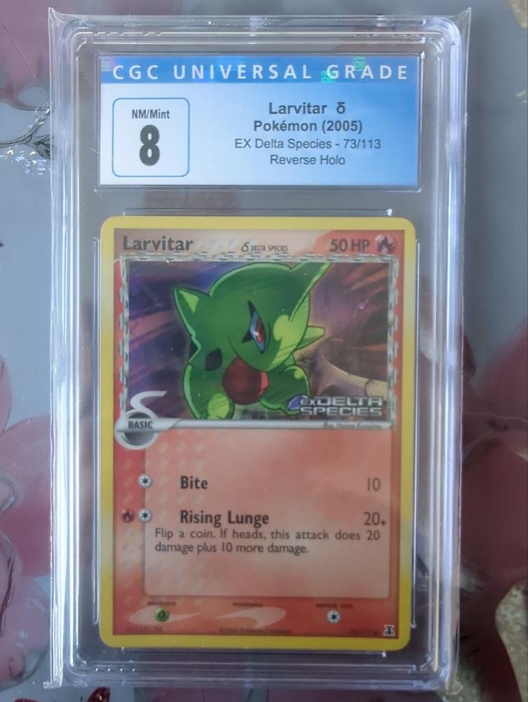 Pokémon Larvitar 2005 EX Delta Species Reverse Holo CGC 8, Ophalen of Verzenden, Zo goed als nieuw