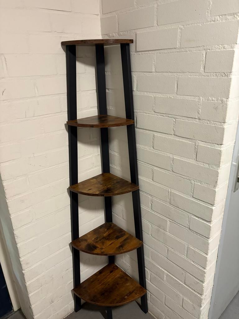 Hoekrek met 5 planken - Industrieel design, Huis en Inrichting, Kasten | Stellingkasten, Ophalen, Zo goed als nieuw