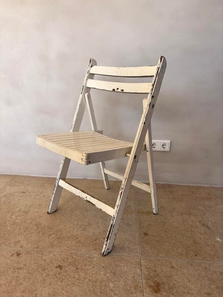 6 vintage houten klapstoelen, Huis en Inrichting, Stoelen, Ophalen, Zo goed als nieuw, Wit