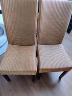 Ronde uitschuifbare eettafel en 4 stoelen, Huis en Inrichting, Ophalen, Gebruikt, Bruin, Riet of Rotan