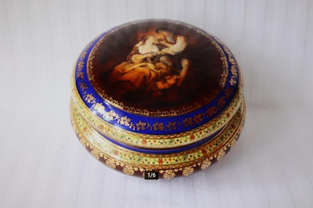 Antiek Carlsbad Friedrich Simon porseleinen dekseldoos 1910, Ophalen of Verzenden