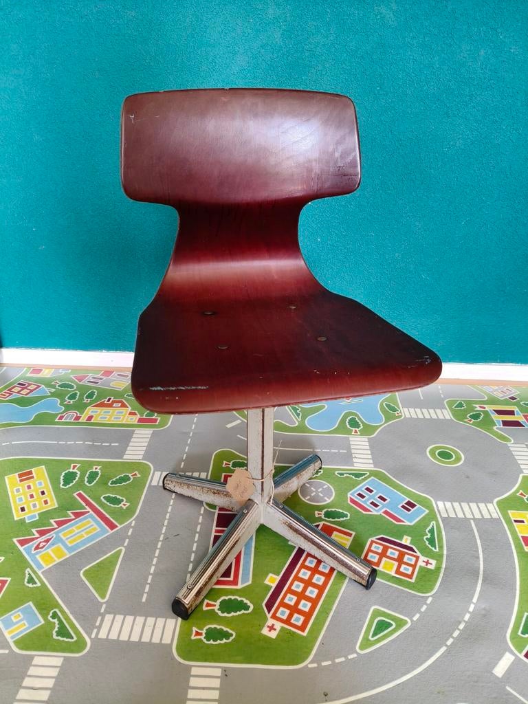 Ouderwets Kinder School Stoeltje Hout Metalen Poot, Ophalen of Verzenden, Gebruikt, Stoel(en)
