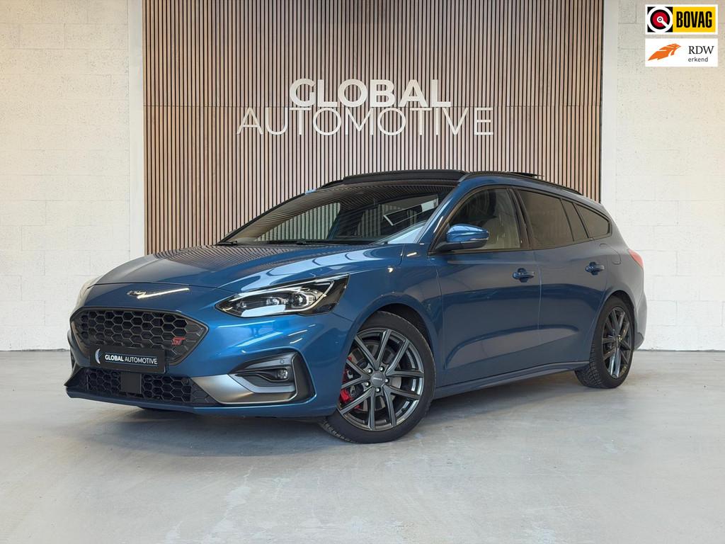 Ford Focus Wagon 2.3 EcoBoost ST-3 - 280PK - SCHUIFDAK - 19', Auto's, Gebruikt, 4 cilinders, Blauw, Leder en Stof