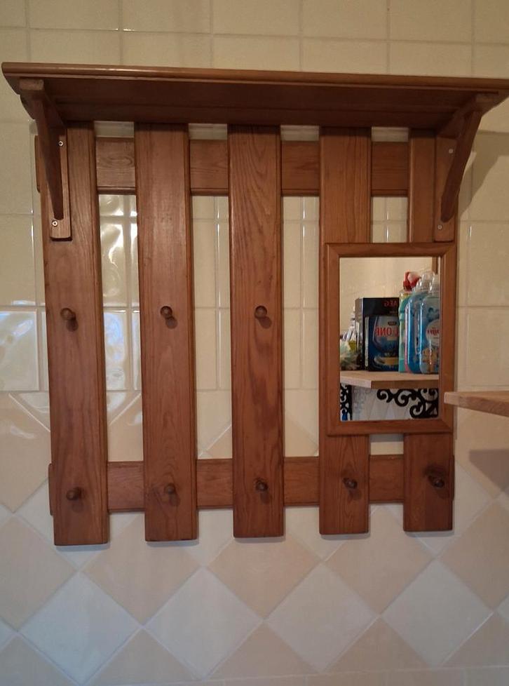 Prachtige grenen kapstok met spiegel  ., Huis en Inrichting, Woonaccessoires | Kapstokken, Wandkapstok, Minder dan 100 cm, Hout