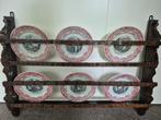 Antiek houten bordenrek met 6 borden, Antiek en Kunst, Ophalen