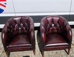 Set v 2 Chesterfield kuipstoeltjes, tub chair in rood leer, Ophalen, Minder dan 50 cm, Gebruikt, Chesterfield