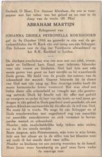 Abraham Martijn 1886 Leiden + 1955 Leiden, 69 jaar oud, Verzamelen, Bidprentjes en Rouwkaarten, Verzenden