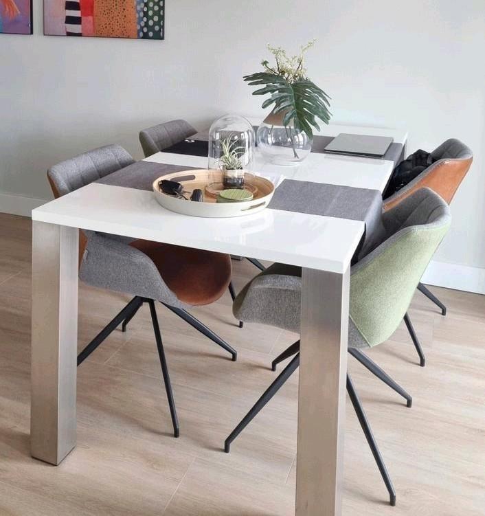 Hoogglans witte eetkamertafel | Goossens | In goede staat, Huis en Inrichting, Tafels | Eettafels, Gebruikt, 50 tot 100 cm, 150 tot 200 cm