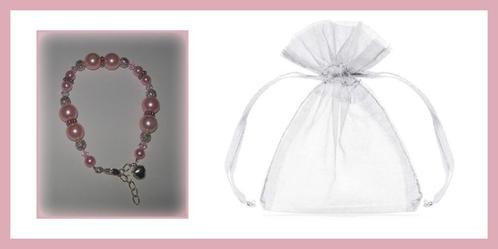 Handgemaakte armband parels zilverkleurige kraaltjes - Roze, Sieraden, Tassen en Uiterlijk, Armbanden, Nieuw, Overige materialen