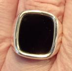Heren (pink)ring met Onyx plaat, zilver, zegelring, Sieraden, Tassen en Uiterlijk, Ringen, 18 tot 19, Gebruikt, Verzenden, Zwart