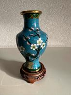 Vintage Cloisonné Vaas met Houten Standaard, Ophalen