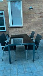 Tafel 90x150 met glazen blad en 4 stoelen, Tuin en Terras, Tuinsets en Loungesets, Ophalen, Gebruikt, Aluminium