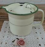 Doorleefde emaille melkkoker creme/groen/ gouden biesjes, Antiek en Kunst, Curiosa en Brocante, Ophalen of Verzenden