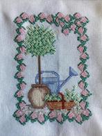 Borduurwerk, zijde, tuin, bloem, boom, plant, vintage, Ophalen