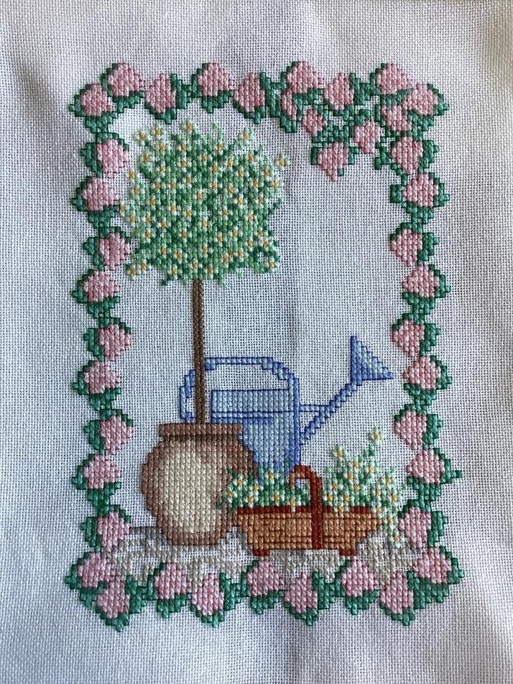 Borduurwerk, zijde, tuin, bloem, boom, plant, vintage, Hobby en Vrije tijd, Borduren en Borduurmachines, Ophalen