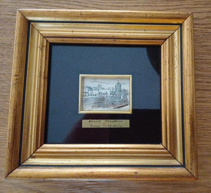 Handgegraveerd zilveren miniatuur – Ceglie Messapica Italië, Antiek en Kunst, Kunst | Etsen en Gravures, Ophalen of Verzenden