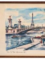 Antiek Schilderij Pont Alexandre III Parijs brug Seine paris, Ophalen of Verzenden
