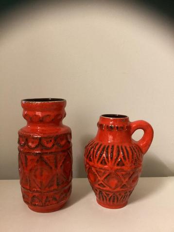 Retro, vintage, West Germany, Bay Keramik, 2 rode set vazen. beschikbaar voor biedingen