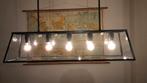 Hanglamp, industriëel, stoer, zwart metaal met glas, Ophalen of Verzenden, Zo goed als nieuw, Glas, 75 cm of meer
