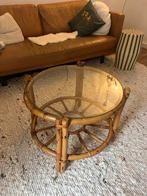 Rotan Salontafel met Glasplaat, Huis en Inrichting, Ophalen, Gebruikt, Rond, 50 tot 100 cm