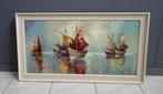 50 jaren boten geschilderd schilderij stempel achterop, Minder dan 50 cm, 75 tot 100 cm, Schilderij, Gebruikt