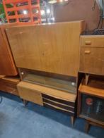 Vintage wandkast met vitrine en lades jaren 60, Huis en Inrichting, Kasten | Wandmeubels, Ophalen, ,, Zo goed als nieuw, ,