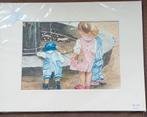 aquarel kinderen bij de fontein, Ophalen of Verzenden