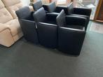 Zes design zwart lederen eetkamerstoelen in zeer goede staat, Huis en Inrichting, Stoelen, Ophalen, Gebruikt, Zie foto's, Zwart