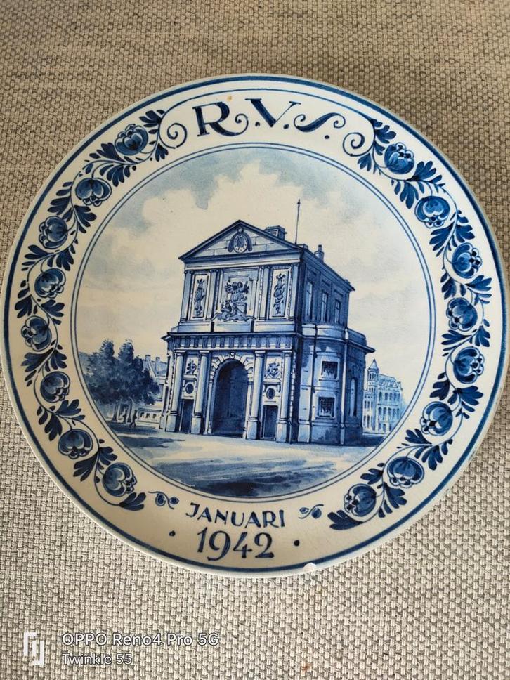 Delfts Blauw Herdenkingsbord RV Januari 1942, Antiek en Kunst, Antiek | Wandborden en Tegels, Ophalen of Verzenden