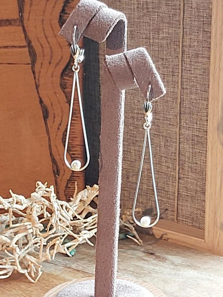 Prachtige lange zilveren oorbellen sterling zilver parel, Sieraden, Tassen en Uiterlijk, Oorbellen, Nieuw, Hangers, Zilver, Zilver