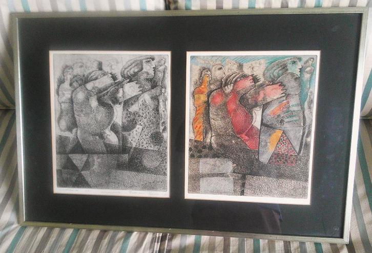 2 etsen met figuren 1961 - Frits van Eeden (1944-2022), Antiek en Kunst, Kunst | Etsen en Gravures, Ophalen of Verzenden